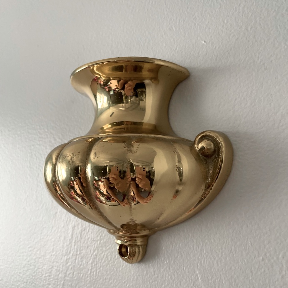 Bombay Company Brass Wall sconce, pocket urn, flowers, reeds, matches,